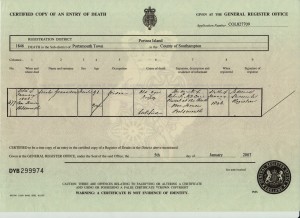 Sarah Gransden death certificate 1846