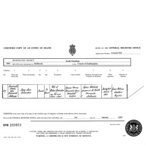 Death Certificate of Mary Ann Gransden nee Stone