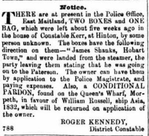 1855 'Classified Advertising', The Maitland Mercury and Hunter River General Advertiser (NSW : 1843 - 1893), 7 February, p. 3. , viewed 26 Apr 2016, http://nla.gov.au/nla.news-article697825