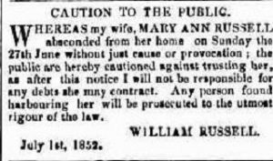 Mary Ann Russell abscond from house of William Russell.