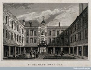 Old St. Thomas's Hospital, Southwark: The Entrance Courtyard. Eighteenth century. Wellcome Library ICV No 14043. © The Wellcome Library, London.