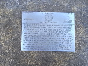 St Lukes Church Concord memorial plaque.  Tina Bean 2016