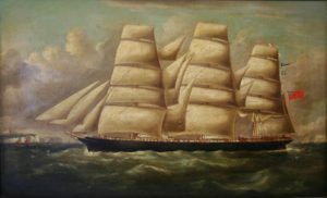 Richard Barnett Spencer (1840 - 1874) TitleForward Ho: A full-rigged ship off Dover. Public Domain Similar Type of Ship to the Washington Irving