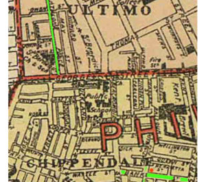 ca. 1885-90 map showing Athlone & Ultimo Streets in Ultimo and Banks Street (now Meagher) and Dale (now Balfour) in Chippendale http://freepages.genealogy.rootsweb.ancestry.com/~jray/raymond/map.htm